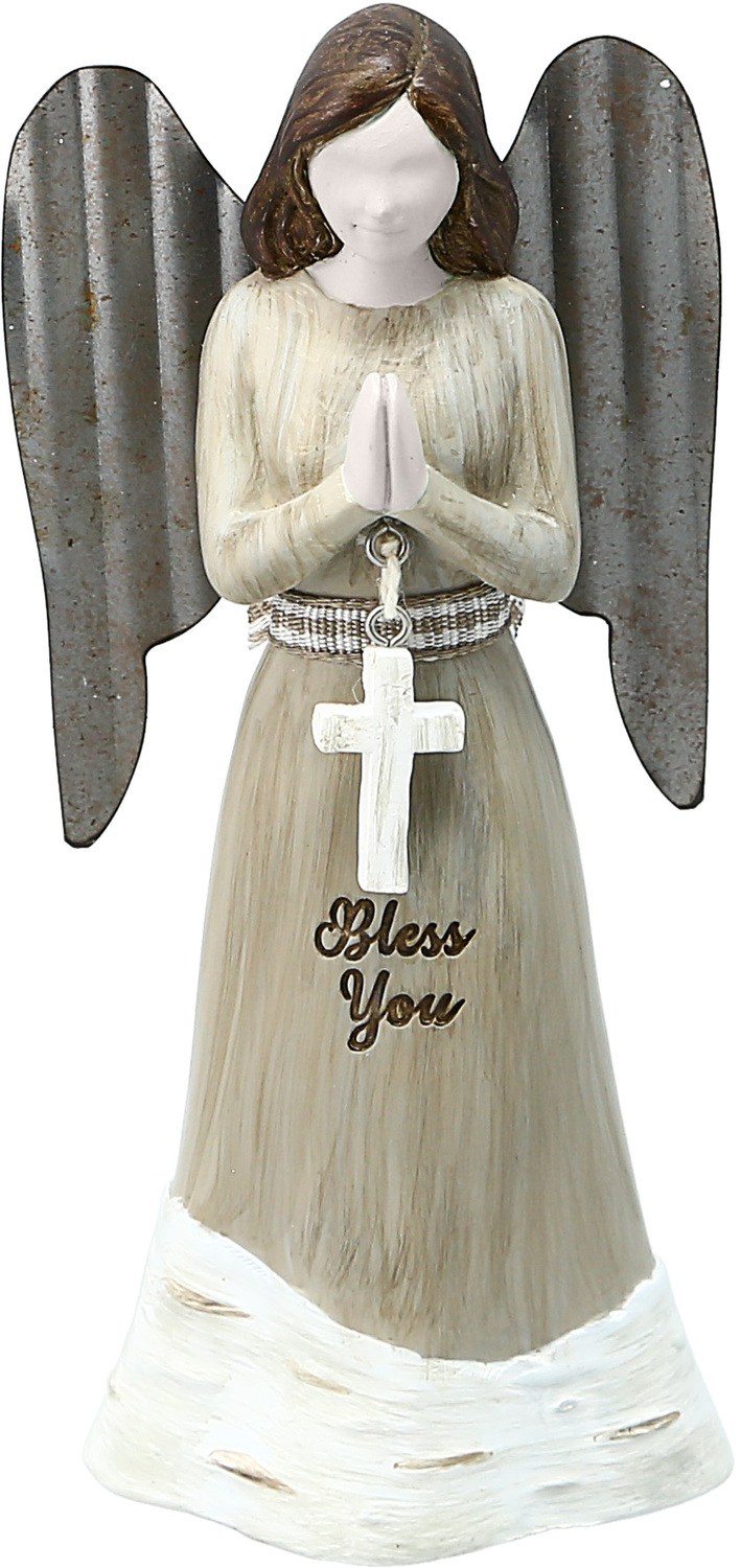 Bless You by Farmhouse Family - Bless You - 4.5" Angel Holding Cross Ornament