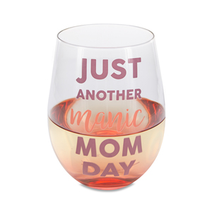 Manic Mom Day by Mom Life - 18 oz Stemless Wine Glass
