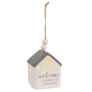 Welcome by Love Lives Here - 4.25" LED Lit Hanging Porcelain House