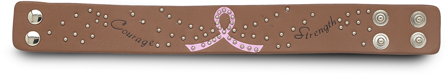 Courage by LAYLA - Courage - 8.75" Leather Bracelet with Metal Studs and Pink Ribbon to symbolize Breast Cancer Awareness