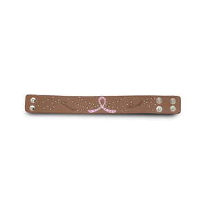 Courage by LAYLA - 8.75" Leather Bracelet with Metal Studs and Pink Ribbon to symbolize Breast Cancer Awareness