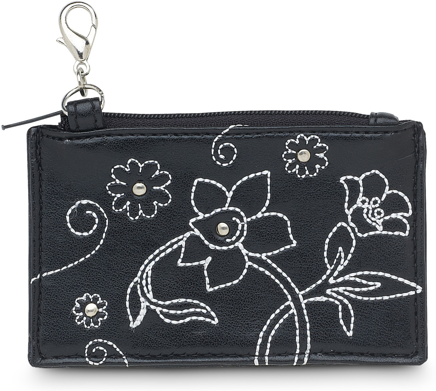 Black Floral by LAYLA - Black Floral - 4.5" x 2.75" Genuine Leather Purse