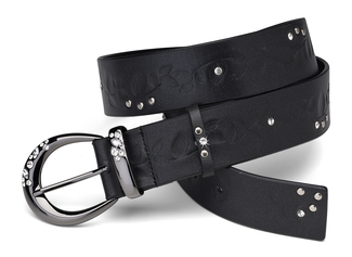 Black Shimmer Belt by LAYLA - 43" Leather & Gemstone