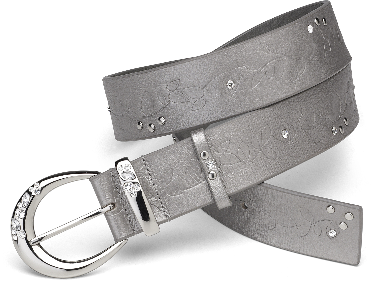 Silver Shimmer Belt by LAYLA - Silver Shimmer Belt - 43" Leather & Gemstone