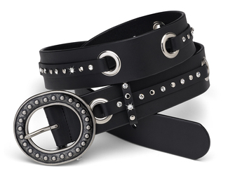Black Grommet Belt by LAYLA - 43" Leather Gem & Stud