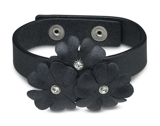 Black Shimmer Flower Bracele by LAYLA - 8.5" Leather & Gem