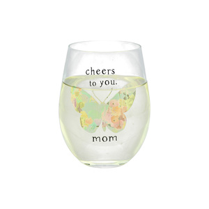 Mom by Celebrating You - 18 oz Stemless Wine Glass