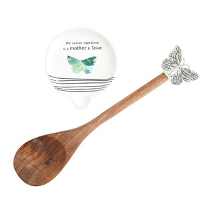 Mother by Celebrating You - 4" Spoon Rest with Decorative Bamboo Spoon
