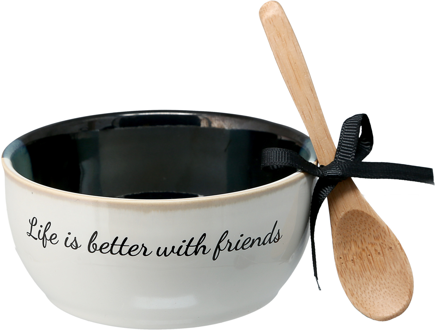 Friends by Hostess with the Mostess - Friends - 4.5" Ceramic Bowl with Bamboo Spoon