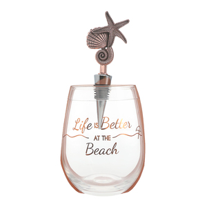 Beach by Hostess with the Mostess - Bottle Stopper and 20 oz Stemless Gift Set