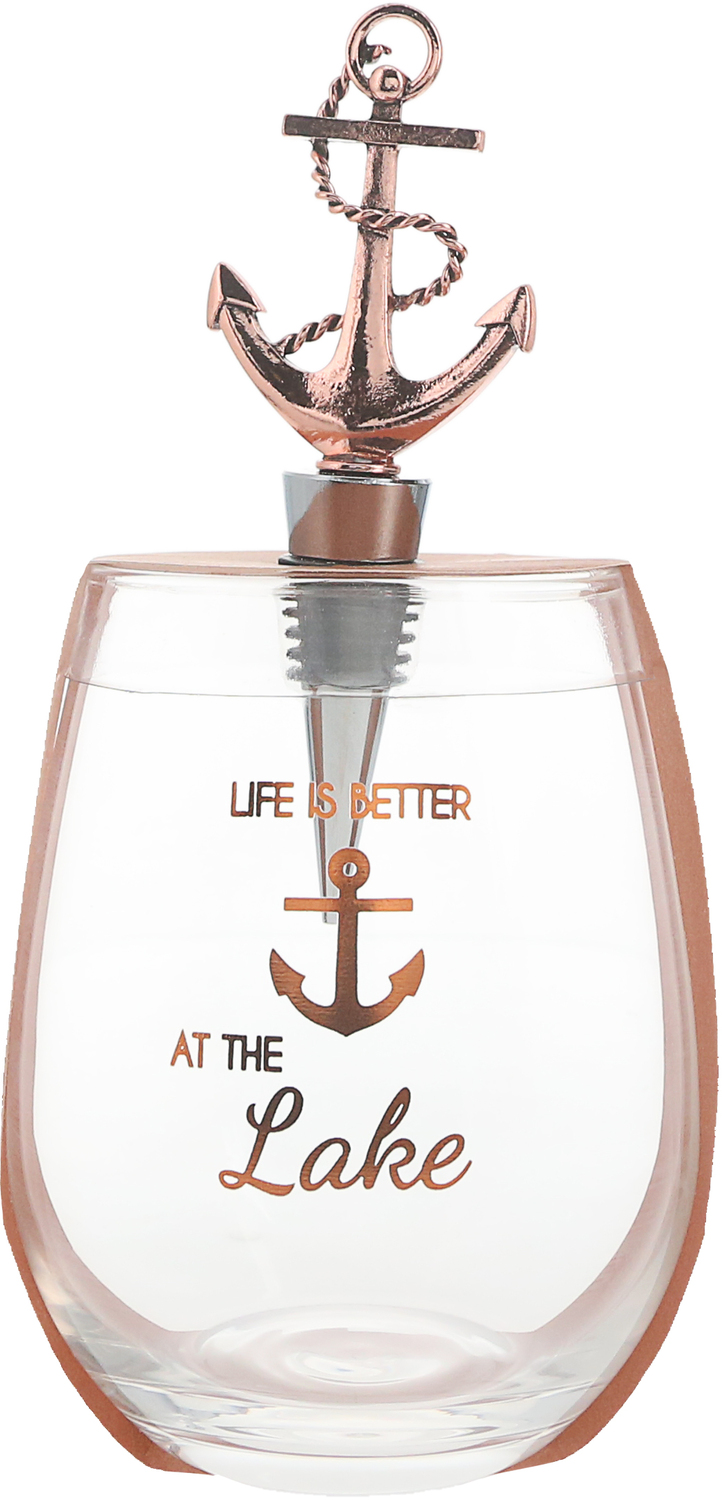 Better at the Lake by Hostess with the Mostess - Better at the Lake - Bottle Stopper and 20 oz Stemless Gift Set