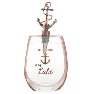 Better at the Lake by Hostess with the Mostess - Bottle Stopper and 20 oz Stemless Gift Set