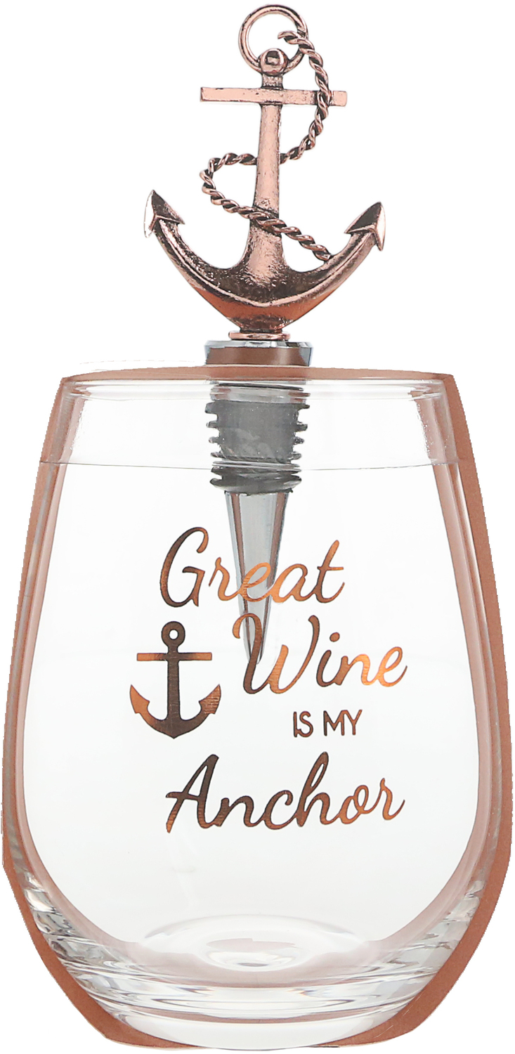 Anchor by Hostess with the Mostess - Anchor - Bottle Stopper and 20 oz Stemless Gift Set