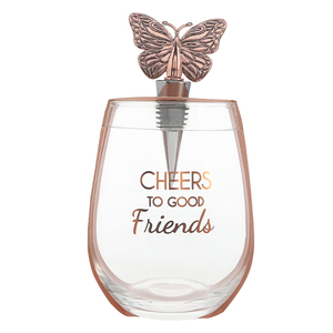 Good Friends by Hostess with the Mostess - Bottle Stopper and 20 oz Stemless Gift Set