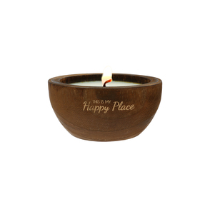 Happy Place by Hostess with the Mostess - 8.5 oz - 100% Soy Wax Decorative Wooden Dough Bowl Candle Scent: White Jasmine