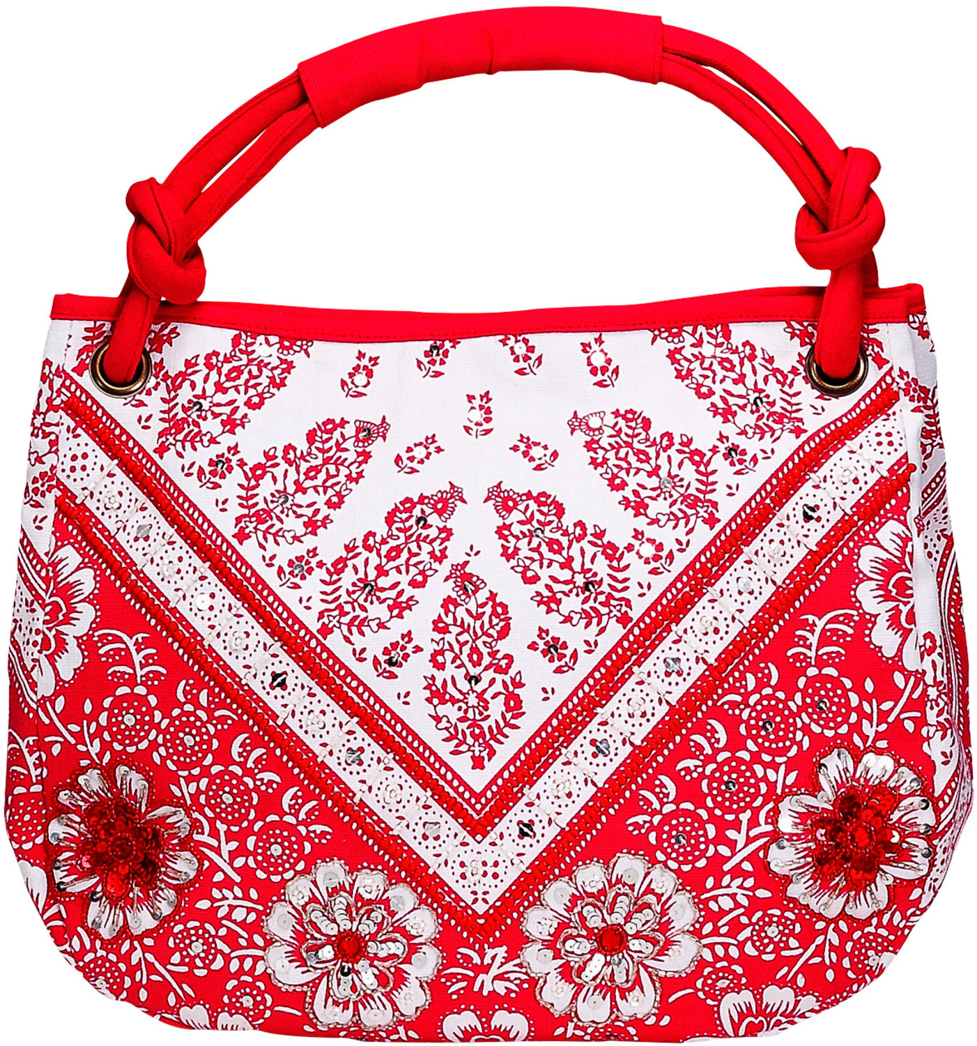 Vanessa Floral Cotton Bag by H2Z - Destination Bags and Scarves - Vanessa Floral Cotton Bag - 13.25" x 15" Fuchsia Purse/Bag