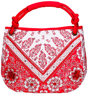 Vanessa Floral Cotton Bag by H2Z - Destination Bags and Scarves - 13.25" x 15" Fuchsia Purse/Bag