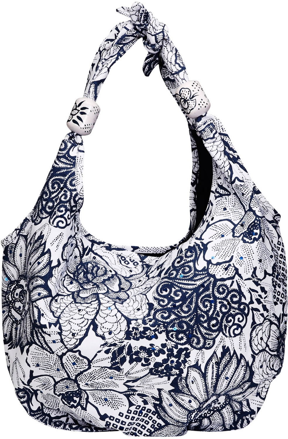 Serene Flower Cotton Bag by H2Z - Destination Bags and Scarves - Serene Flower Cotton Bag - 16"x23" Navy Bag