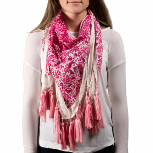 Vanessa Floral Cotton Scarf by H2Z - Destination Bags and Scarves - 40"x40" Fuchsia Scarf