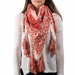 Vanessa Floral Cotton Scarf by H2Z - Destination Bags and Scarves - 40"x40" Coral Scarf