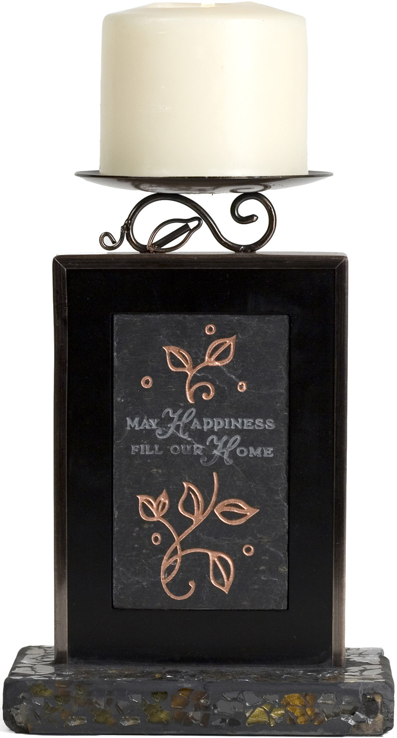 Happiness Mosaic by Fragments - Happiness Mosaic - 8" Slate Candle Holder