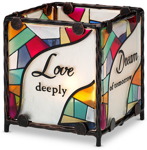 Love Dream Cherish Believe by Shine on Me - 3" x 3" Glass Candle Holder