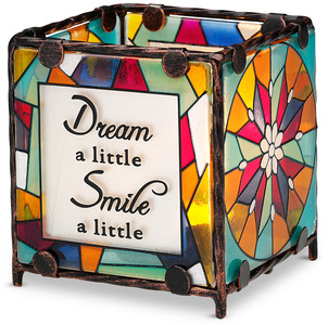 Dream Smile Hope Laugh by Shine on Me - 3" x 3" Glass Candle Holder