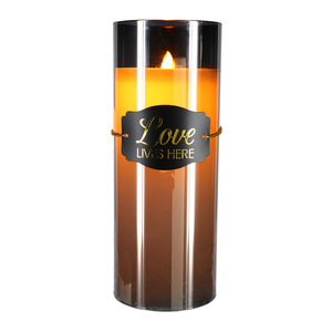 Love Lives Here by Candle Decor - 9" Smoke Luster Realistic Flame Candle  
