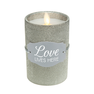 Love by Candle Decor - 4.75" Pewter Glitter Realistic Flame Candle 