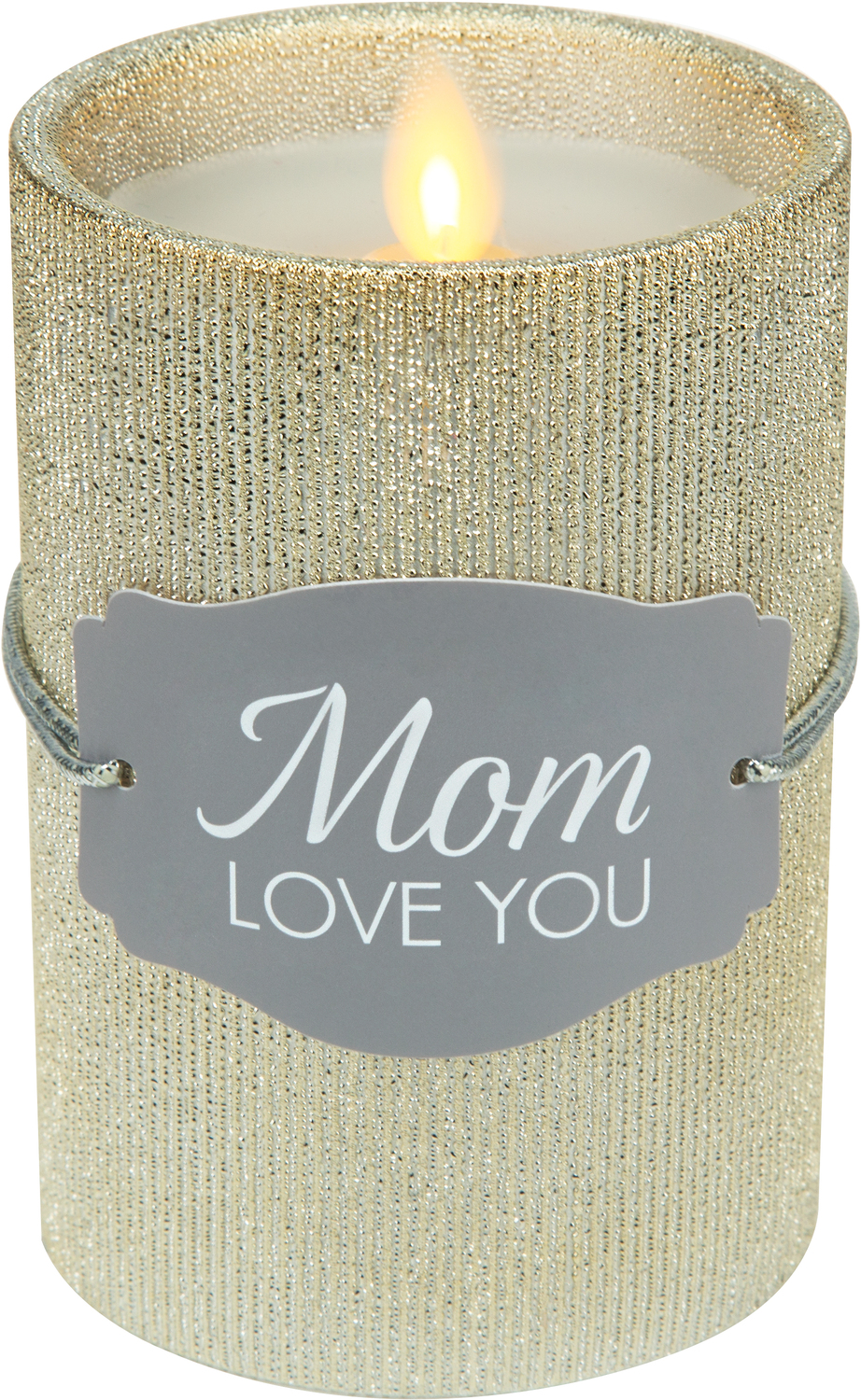 Mom by Candle Decor - Mom - 4.75" Gold Glitter Realistic Flame Candle 