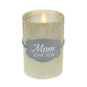 Mom by Candle Decor - 4.75" Gold Glitter Realistic Flame Candle 