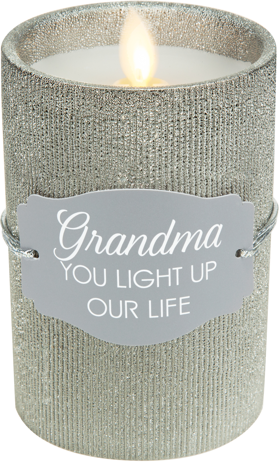 Grandma by Candle Decor - Grandma - 4.75" Pewter Glitter Realistic Flame Candle 