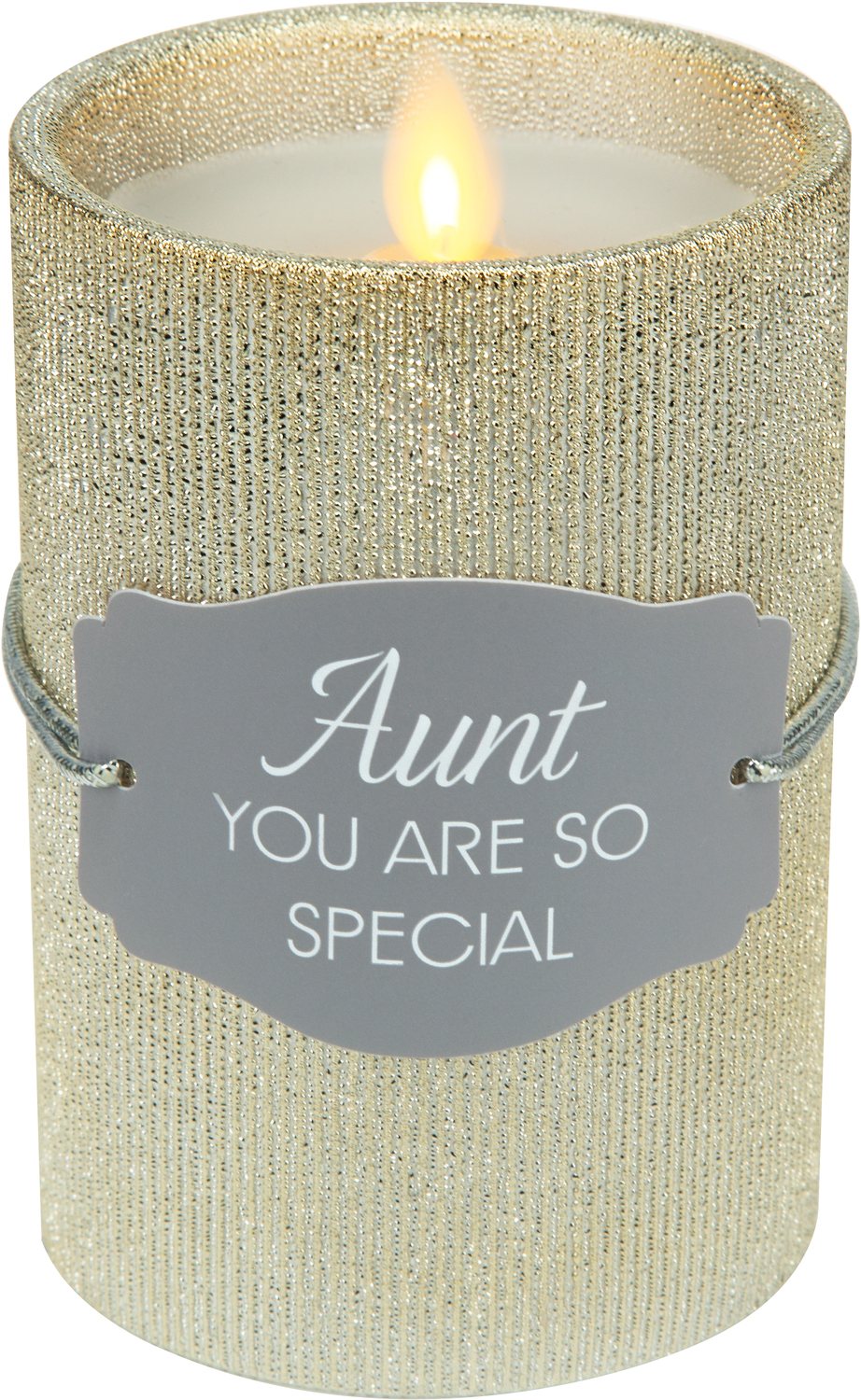 Aunt by Candle Decor - Aunt - 4.75" Gold Glitter Realistic Flame Candle 