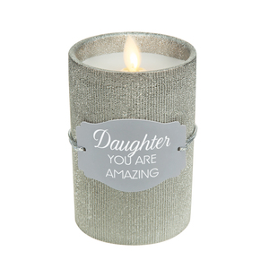 Daughter by Candle Decor - 4.75" Pewter Glitter Realistic Flame Candle 