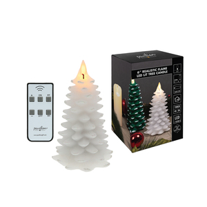 White Frosted Pine Tree by Pavilion Accessories - 6" Realistic Flame LED Lit Candle