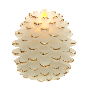 White Pine Cone by Pavilion Accessories - 4.25" Realistic Flame LED Lit Candle
